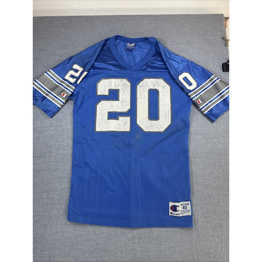 Vtg 90s Champion Detroit Lions Barry Sanders Blue Football Jersey Mens 40 USA M